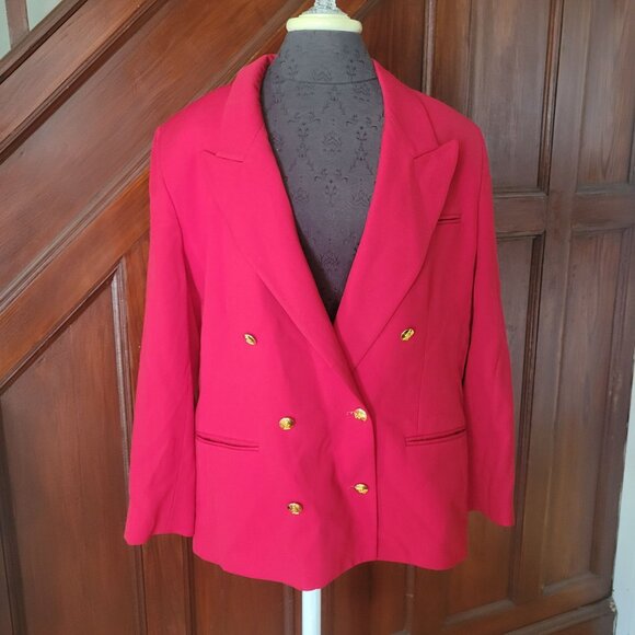 Vintage Austin Reed Red Wool Double-Breasted Blazer With Gold Buttons - Picture 1 of 8